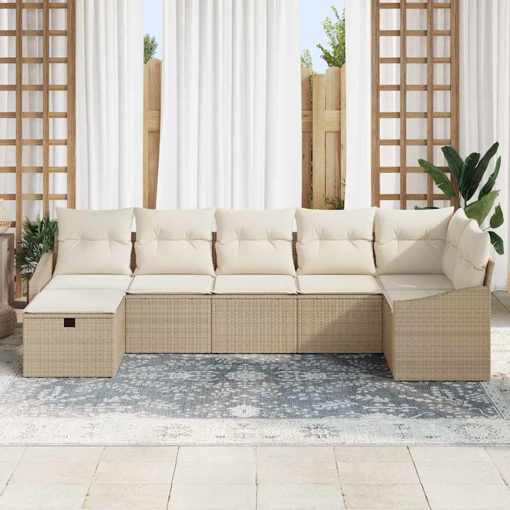 Set di divani con cuscino con archiviazione Beige polyrattan