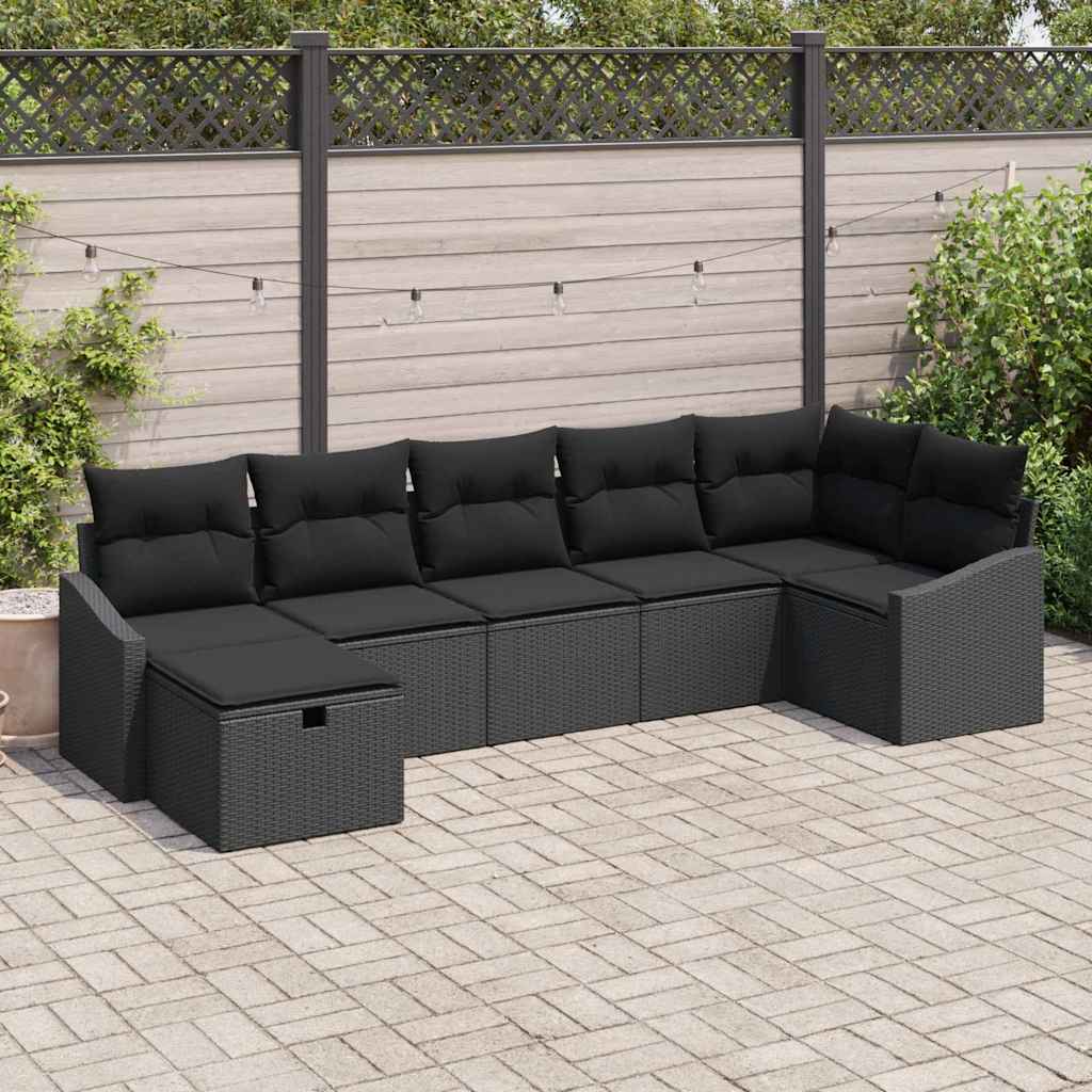 Set di divani con cuscino con archiviazione Nero polyrattan