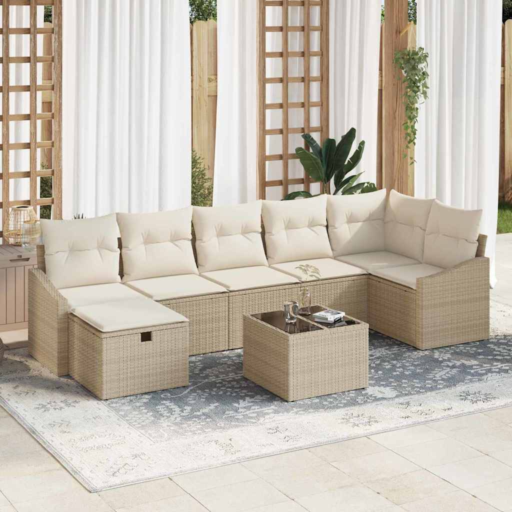 Set di divani con cuscino con archiviazione Beige polyrattan