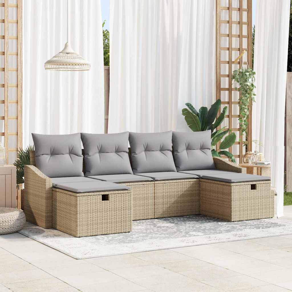 Set Divano da Giardino con cuscino 6 pcs Beige Poly Rattan