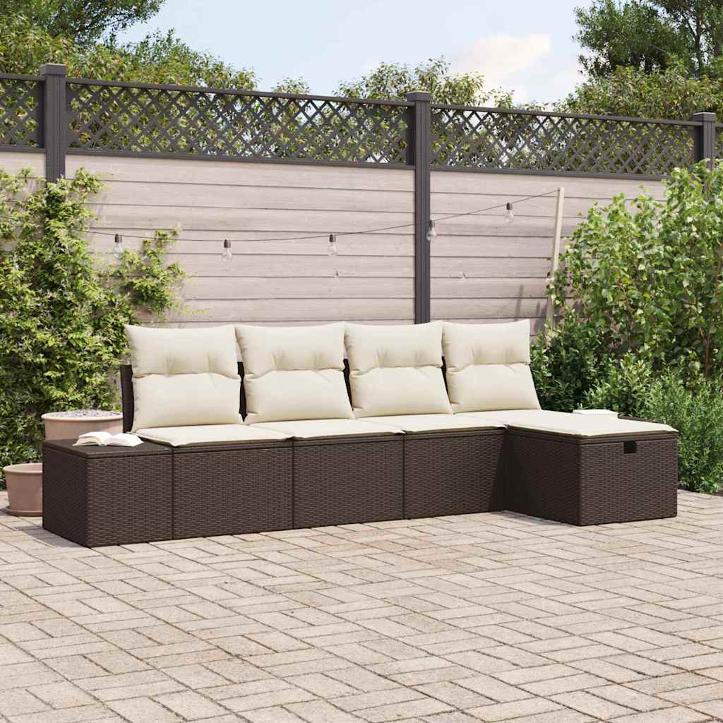 Set Divano da Giardino con cuscino 5 pcs Marrone polyrattan