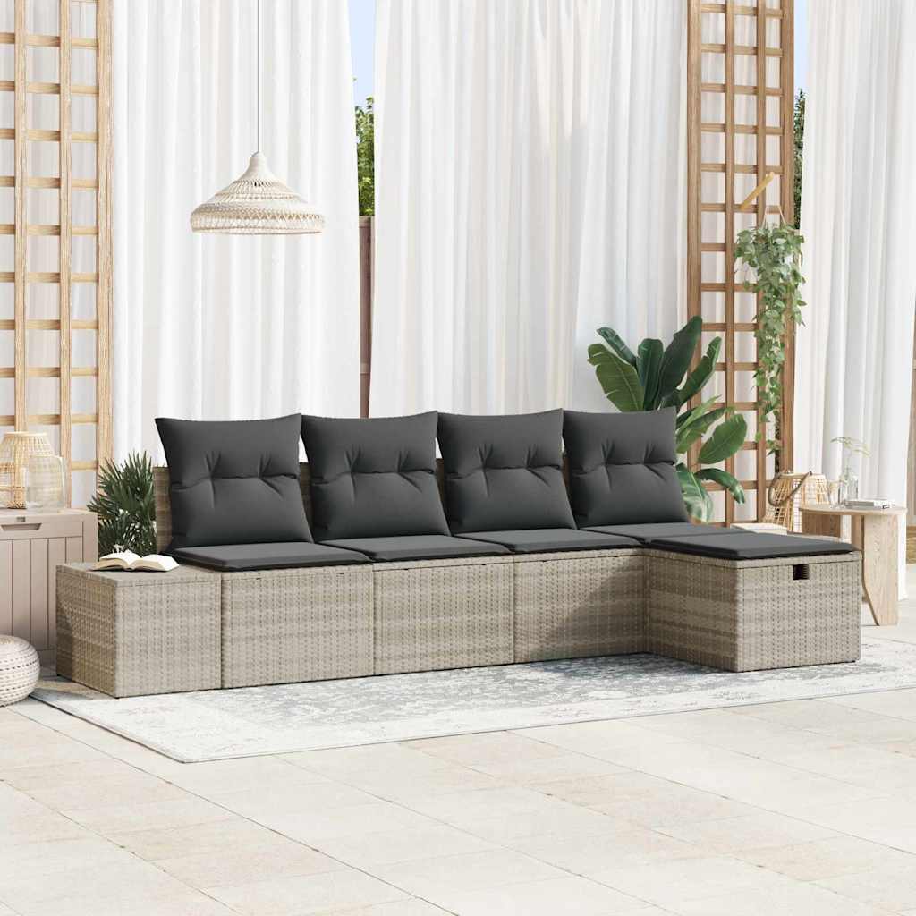 Set Divano da Giardino 5 pcs Grigio chiaro polyrattan