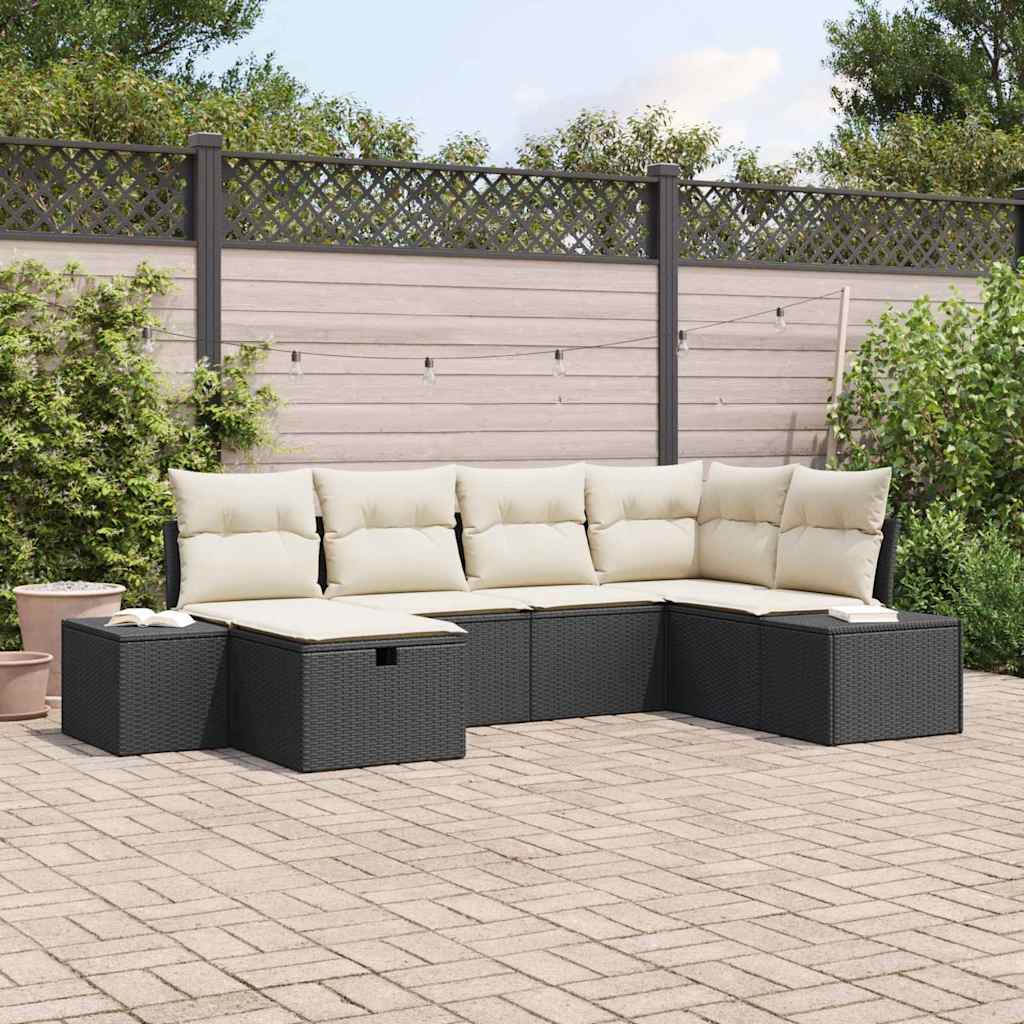 Set Divano da Giardino con cuscino 6 pcs Nero polyrattan