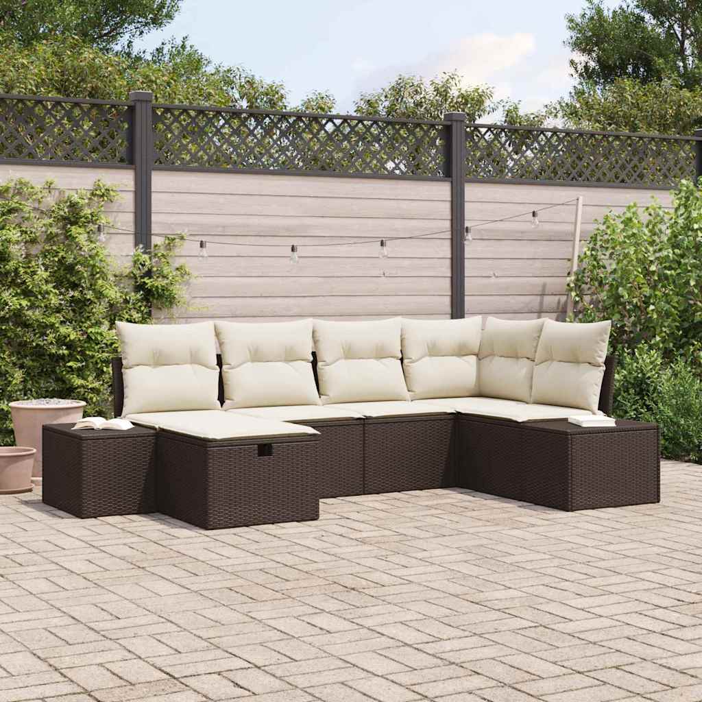Set Divano da Giardino con cuscino 6 pcs Marrone polyrattan