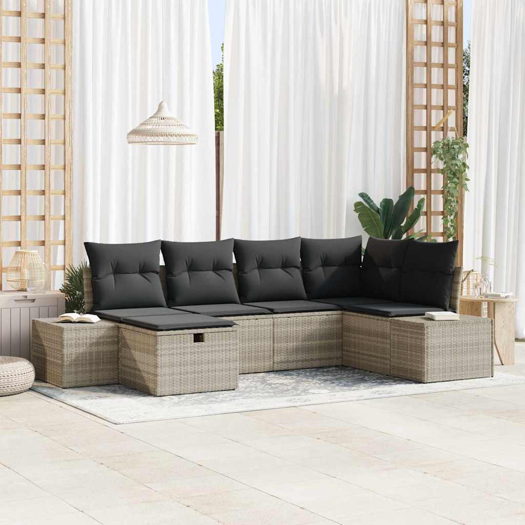 Set Divano da Giardino 6 pcs Grigio chiaro polyrattan