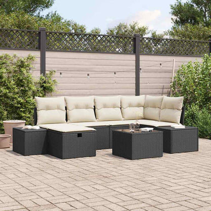 Set Divano da Giardino con cuscino 7 pcs Nero polyrattan