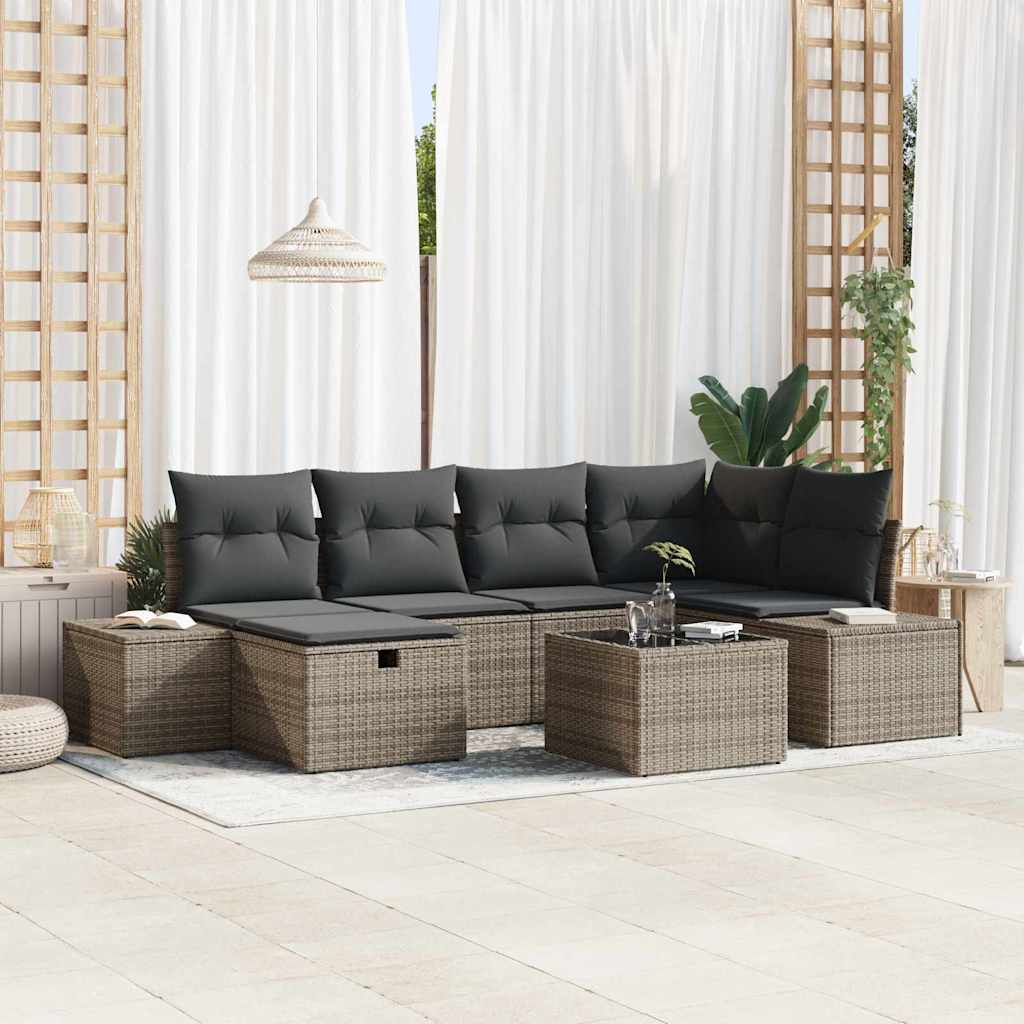 Set Divano da Giardino con cuscino 7 pcs Grigio polyrattan