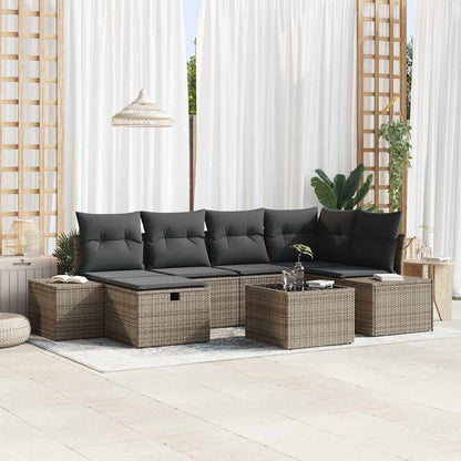 Set Divano da Giardino con cuscino 7 pcs Grigio polyrattan