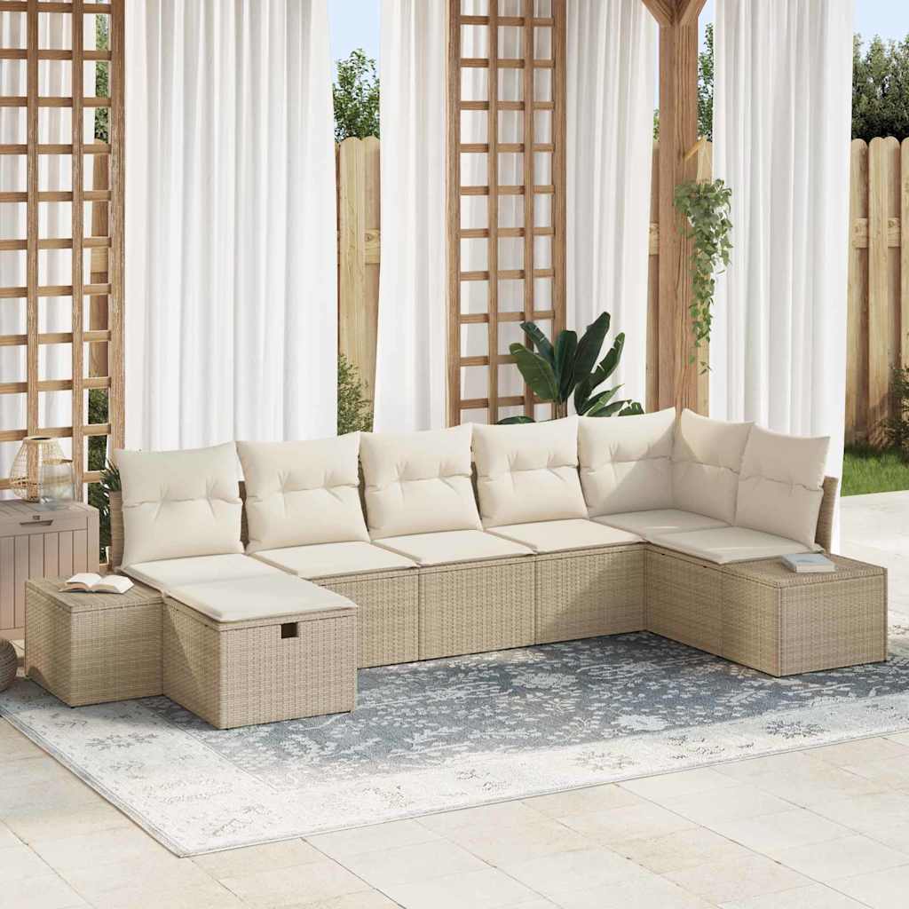 Set Divano da Giardino con cuscino 7 pcs Beige polyrattan