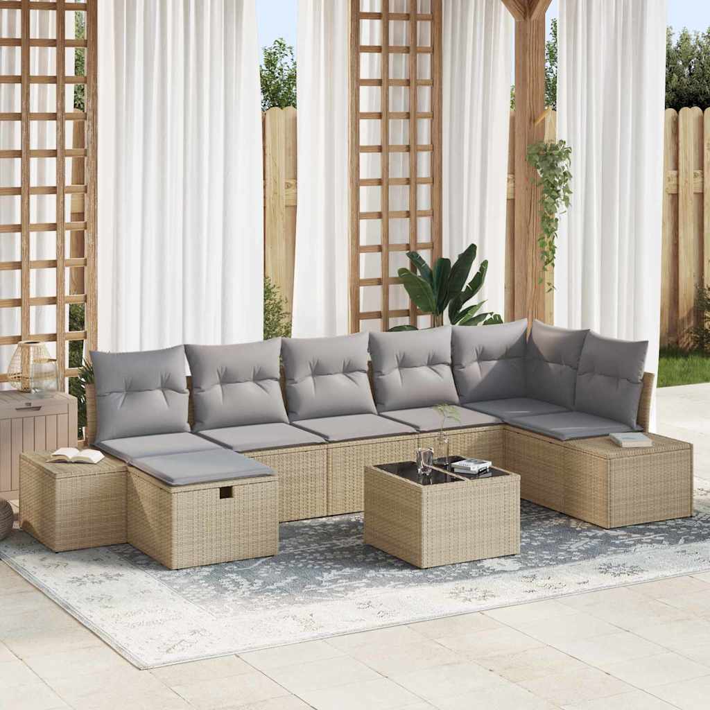 Set Divano da Giardino con cuscino 8 pcs Beige polyrattan