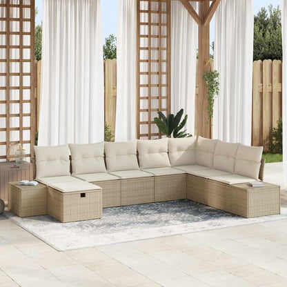 Set Divano da Giardino con cuscino 8 pcs Beige polyrattan
