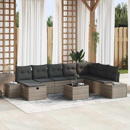 Set Divano da Giardino con cuscino 9 pcs Grigio polyrattan