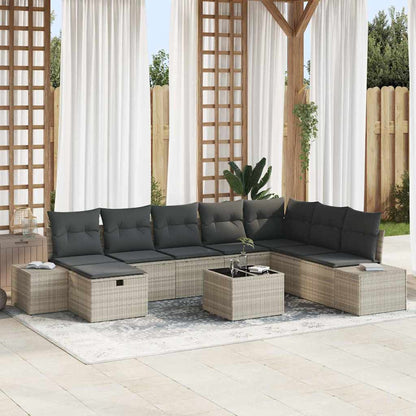 Set Divano da Giardino 9 pcs Grigio chiaro polyrattan