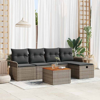 Set Divano da Giardino con cuscino 6 pcs Grigio polyrattan