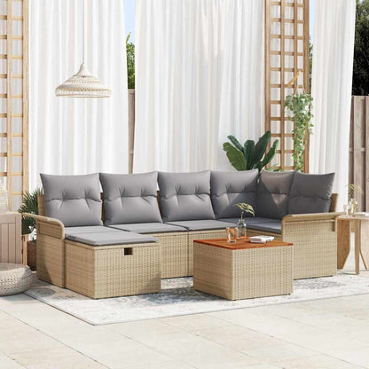 Set Divano da Giardino con cuscino 7 pcs Beige polyrattan