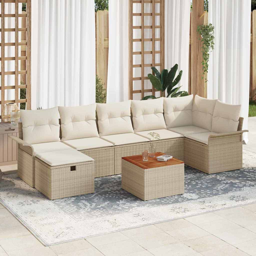 Set Divano da Giardino con cuscino 8 pcs Beige polyrattan