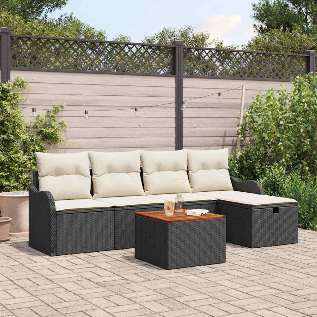 Set Divano da Giardino con cuscino 6 pcs Nero polyrattan