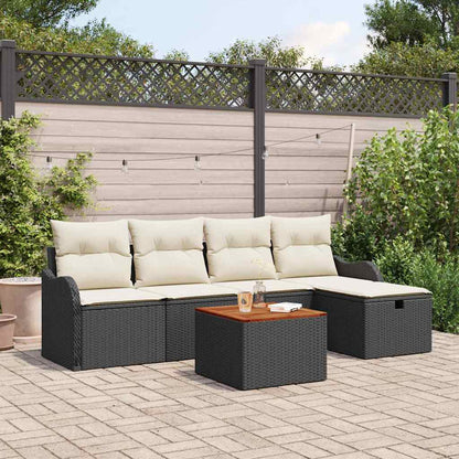 Set Divano da Giardino con cuscino 6 pcs Nero polyrattan