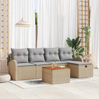 Set Divano da Giardino con cuscino 6 pcs Beige polyrattan