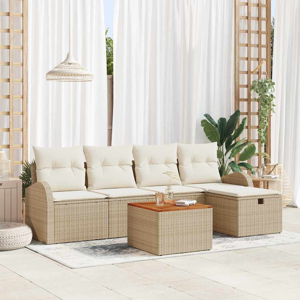 Set Divano da Giardino con cuscino 6 pcs Beige polyrattan