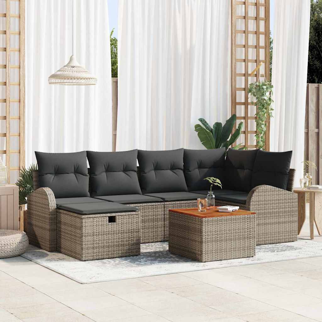 Set Divano da Giardino con cuscino 7 pcs Grigio polyrattan