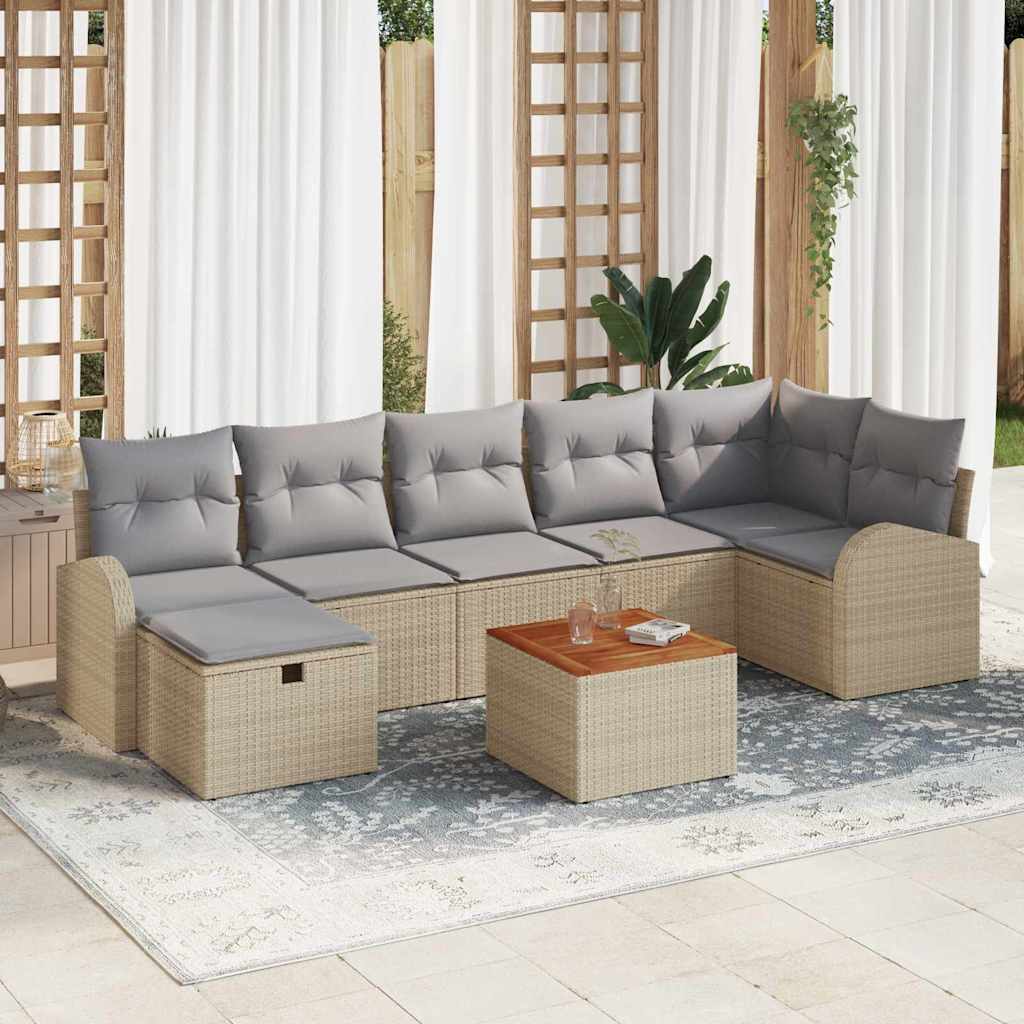 Set Divano da Giardino con cuscino 8 pcs Beige polyrattan