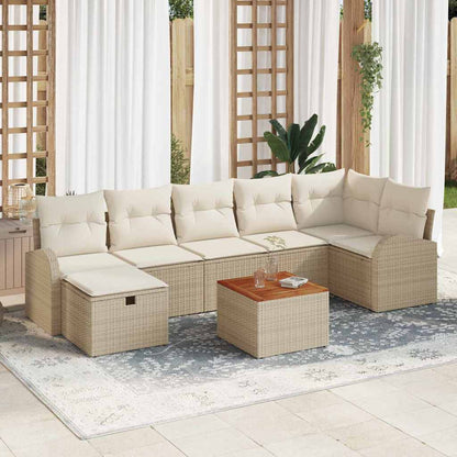 Set Divano da Giardino con cuscino 8 pcs Beige polyrattan