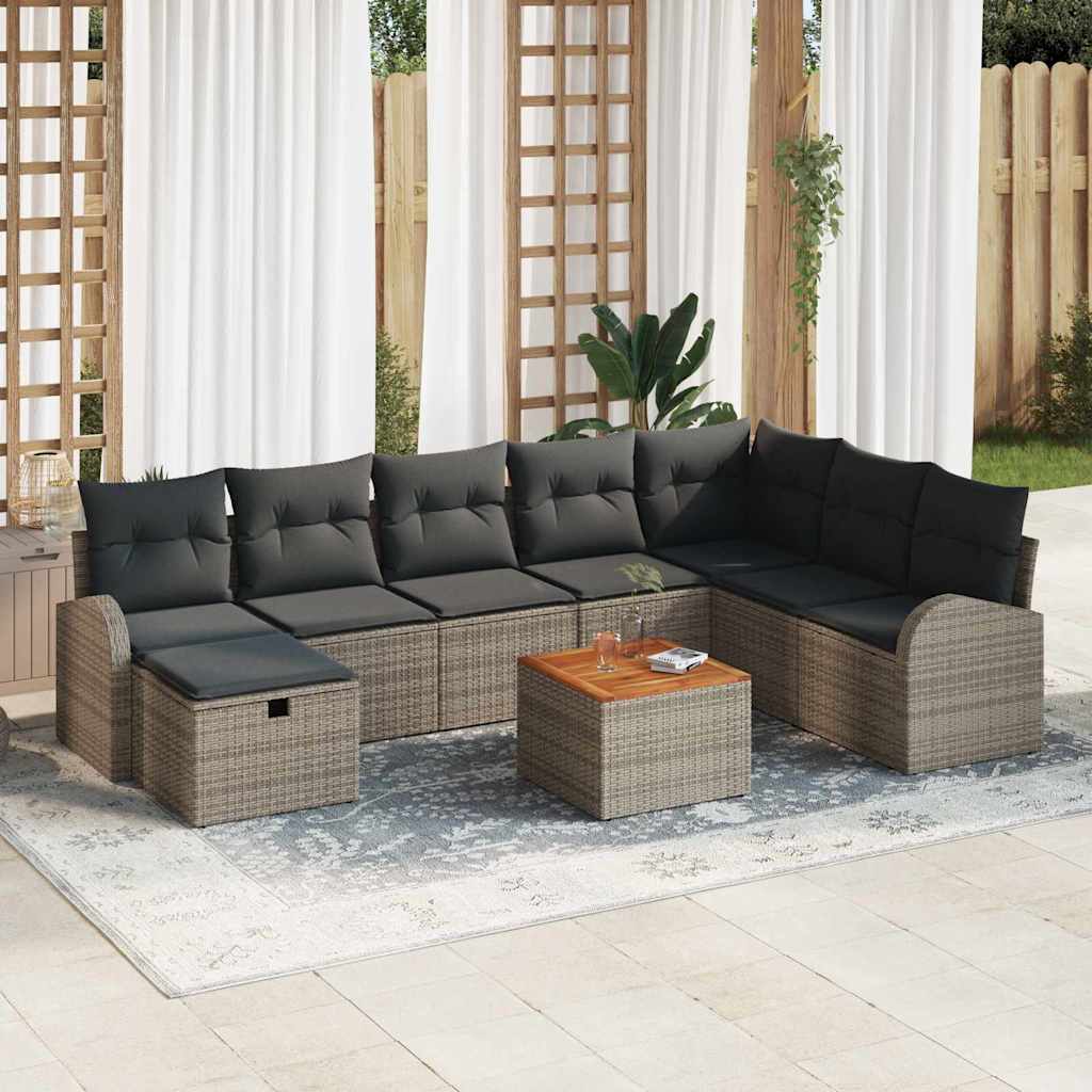 Set Divano da Giardino con cuscino 9 pcs Grigio polyrattan