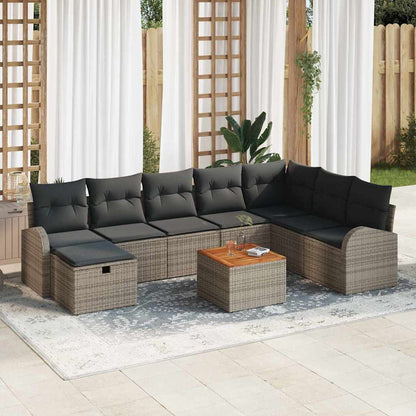 Set Divano da Giardino con cuscino 9 pcs Grigio polyrattan