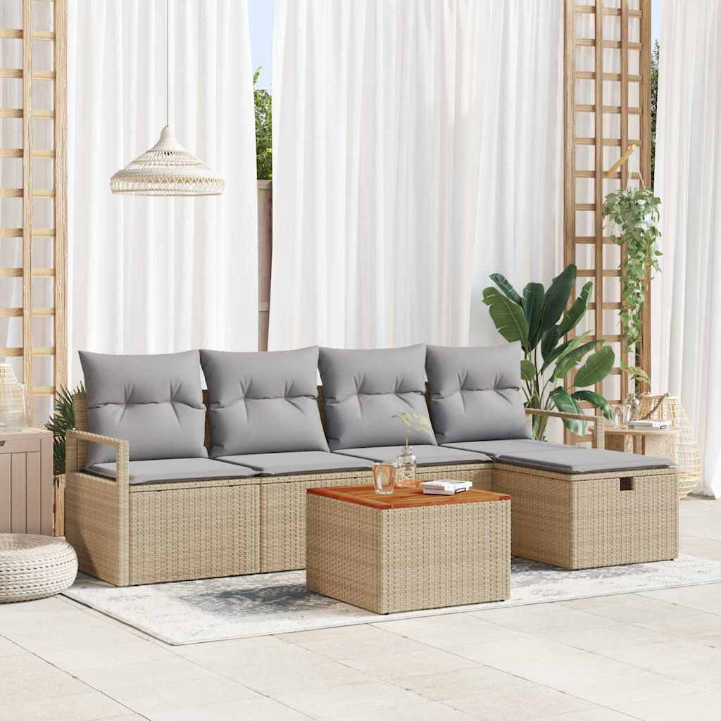 Set Divano da Giardino con cuscino 6 pcs Beige polyrattan