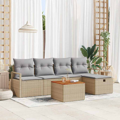 Set Divano da Giardino con cuscino 6 pcs Beige polyrattan