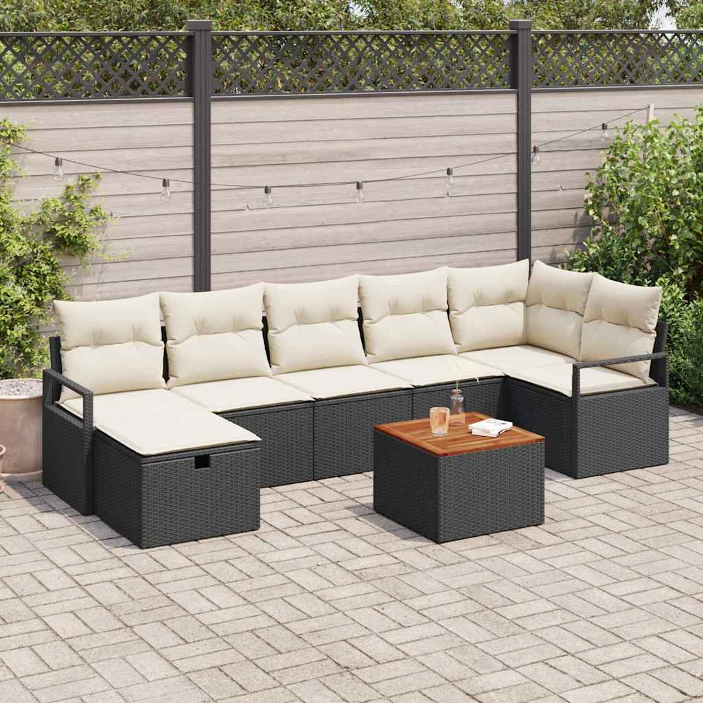 Set Divano da Giardino con cuscino 8 pcs Nero polyrattan