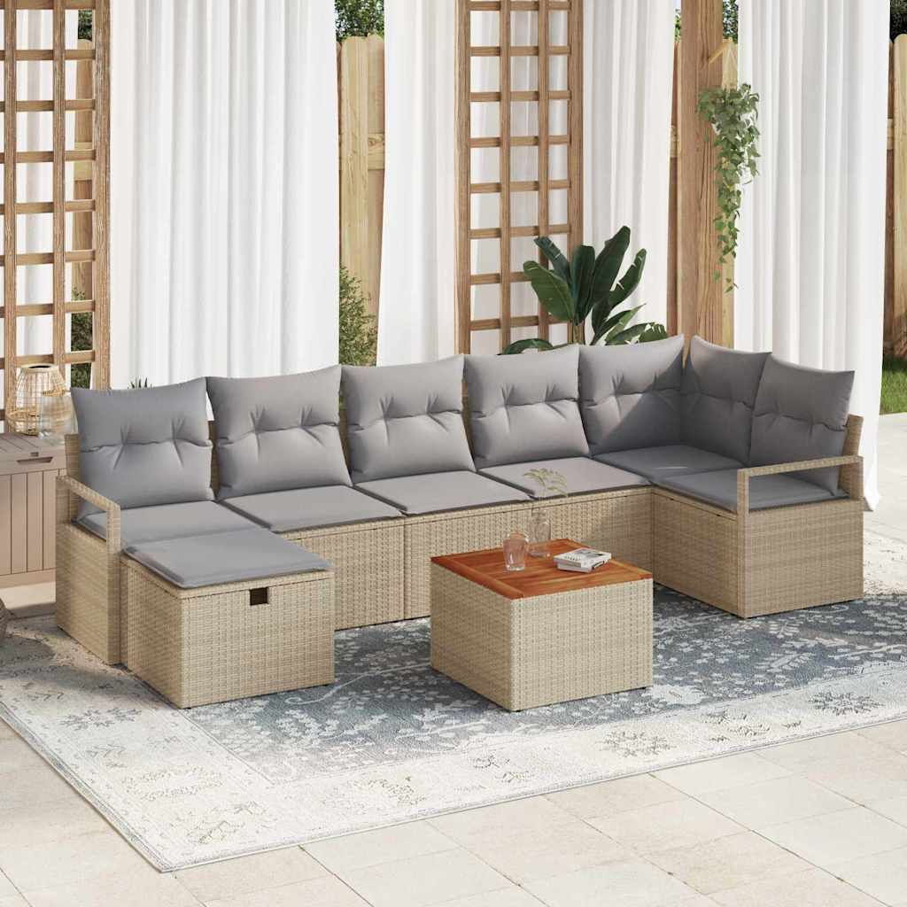 Set Divano da Giardino con cuscino 8 pcs Beige polyrattan