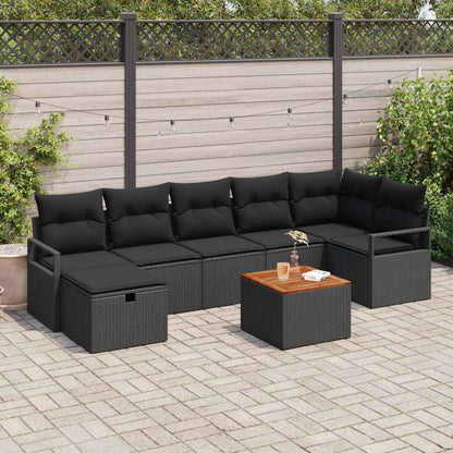Set Divano da Giardino con cuscino 8 pcs Nero polyrattan
