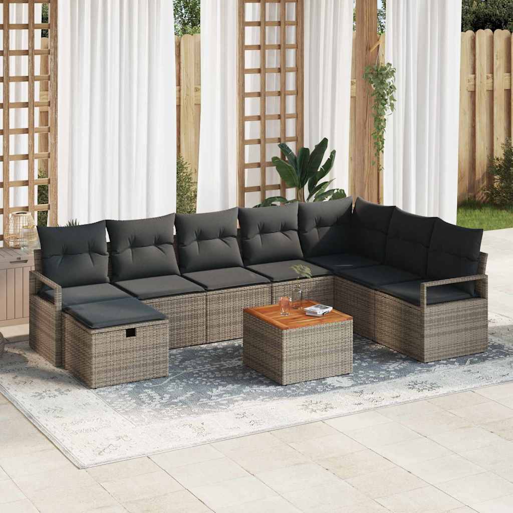 Set Divano da Giardino con cuscino 9 pcs Grigio polyrattan