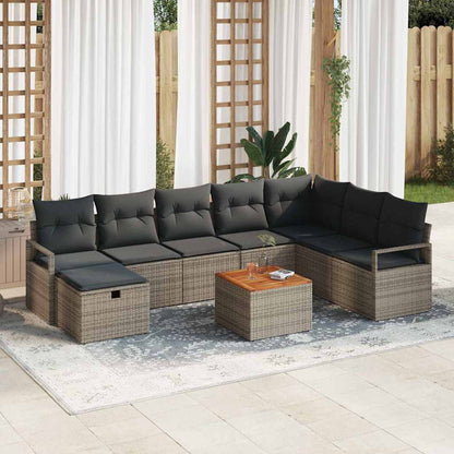 Set Divano da Giardino con cuscino 9 pcs Grigio polyrattan