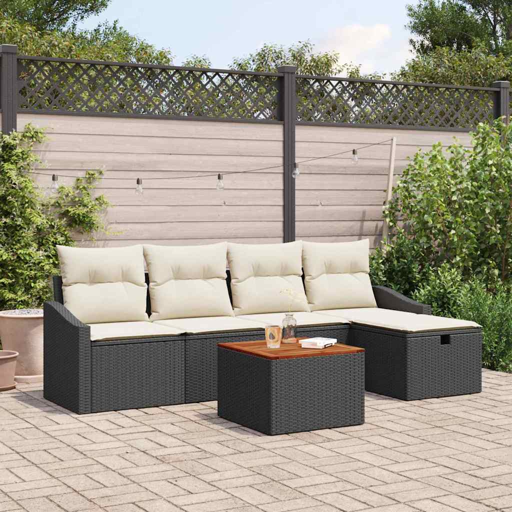 Set Divano da Giardino con cuscino 6 pcs Nero polyrattan