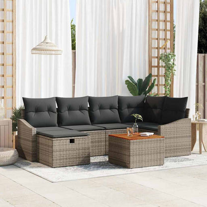 Set Divano da Giardino con cuscino 7 pcs Grigio polyrattan