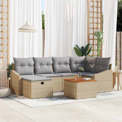 Set Divano da Giardino con cuscino 7 pcs Beige polyrattan