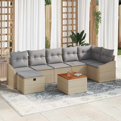 Set Divano da Giardino con cuscino 8 pcs Beige polyrattan