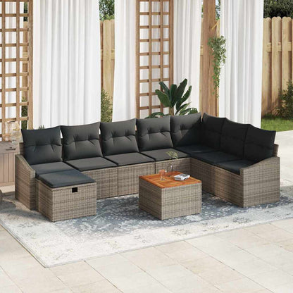 Set Divano da Giardino con cuscino 9 pcs Grigio polyrattan