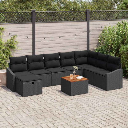 Set Divano da Giardino con cuscino 9 pcs Nero polyrattan