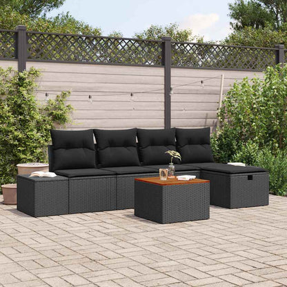 Set Divano da Giardino con cuscino 6 pcs Nero polyrattan