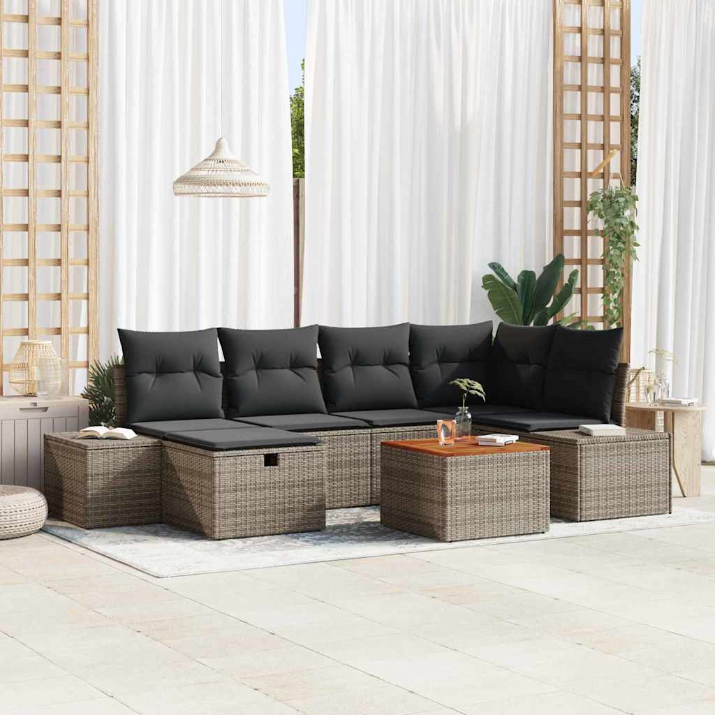 Set Divano da Giardino con cuscino 7 pcs Grigio polyrattan