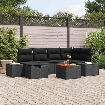 Set Divano da Giardino con cuscino 7 pcs Nero polyrattan