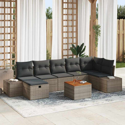 Set Divano da Giardino con cuscino 8 pcs Grigio polyrattan