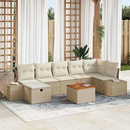 Set Divano da Giardino con cuscino 8 pcs Beige polyrattan