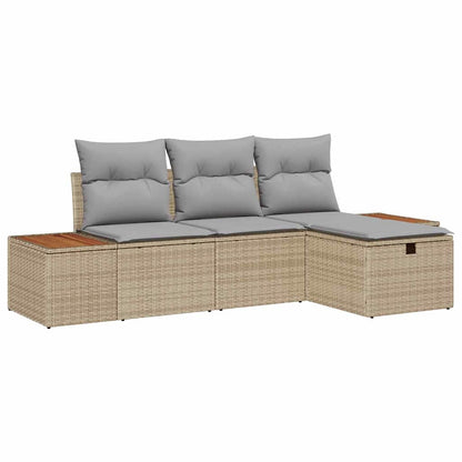 Set Divano da Giardino con cuscino 4 pcs Beige Poly Rattan