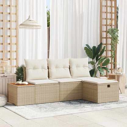 Set Divano da Giardino con cuscino 4 pcs Beige Poly Rattan
