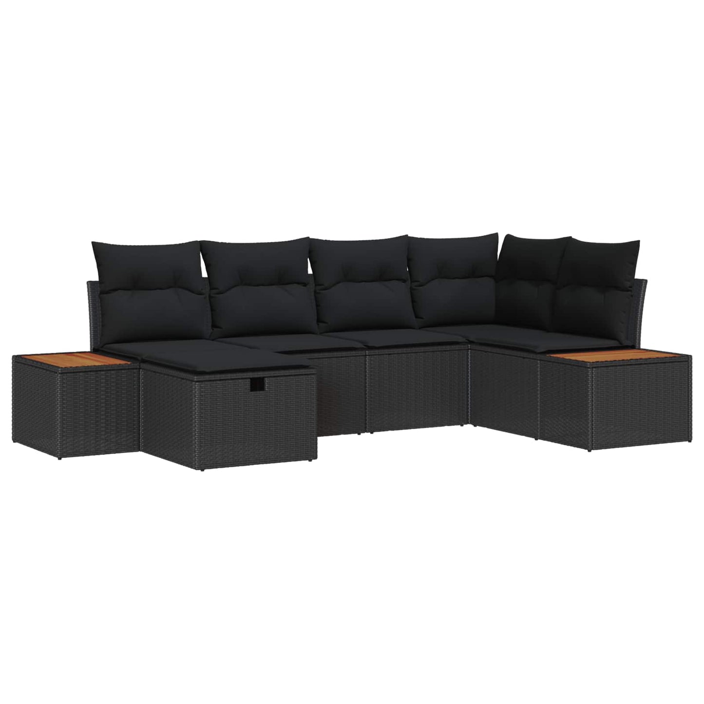 Set Divano da Giardino con cuscino 6 pcs Nero polyrattan